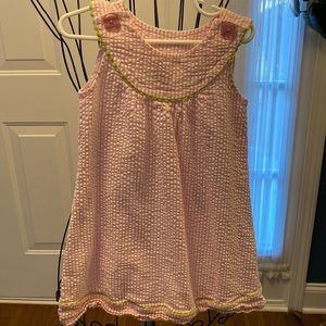 JK Girls Pale Pink Seer sucker dress Size 4 Sleeveless Lime trim